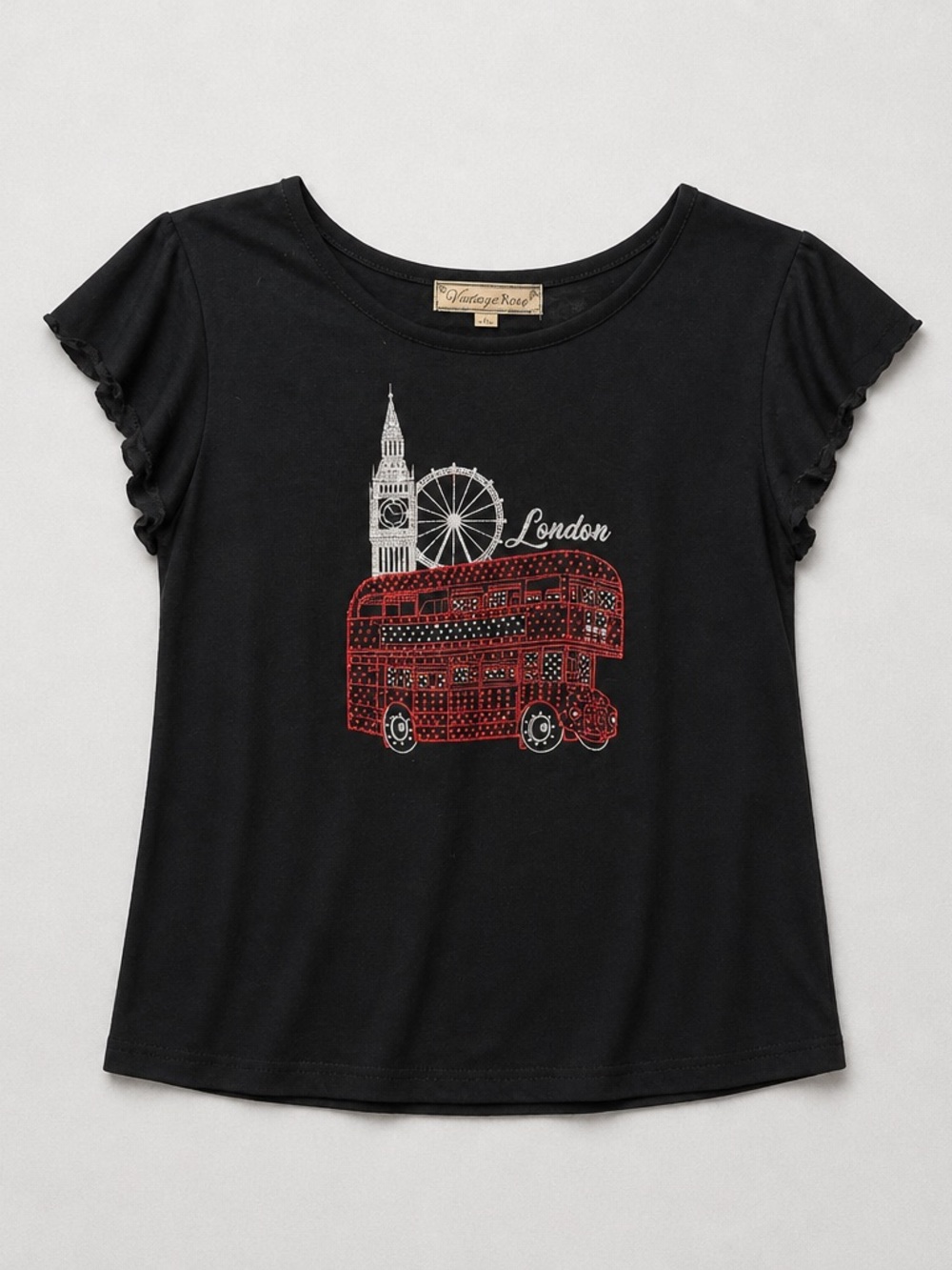 Girls' Black London Bus Graphic Tee by Vintage Rose